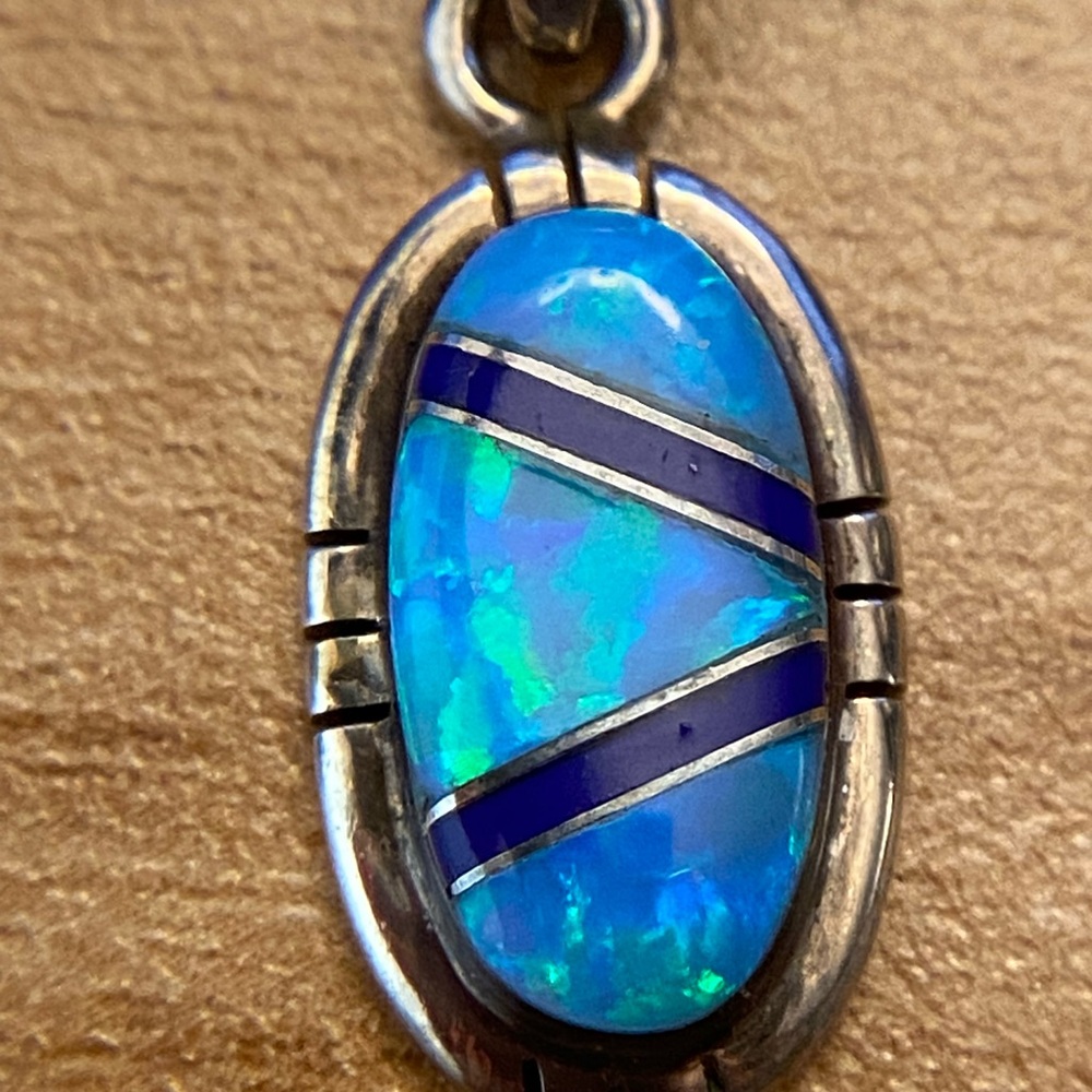 Vintage signed native inlay Lapis and Blue Opal 925 Sterling silver Jewelry Set👀 - Picture 11 of 11